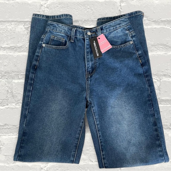 PLT Mid Blue Wash Split Hem Straight Leg Jeans - Picture 2 of 3